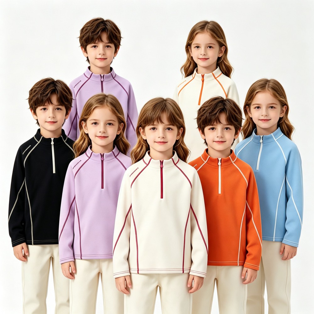 Outdoor Sport Activities For Kids - เสื้อสเวตเชิ้ตฟลีซแบบซิปครึ่งตัวสำหรับเด็กชายและเด็กหญิง เนื้อผ้านุ่ม อุ่นสบาย แขนยาว เสื้อกีฬาสำหรับเด็ก เสื้อเบสเลเยอร์สำหรับฤดูใบไม้ร่วงและฤดูหนาว