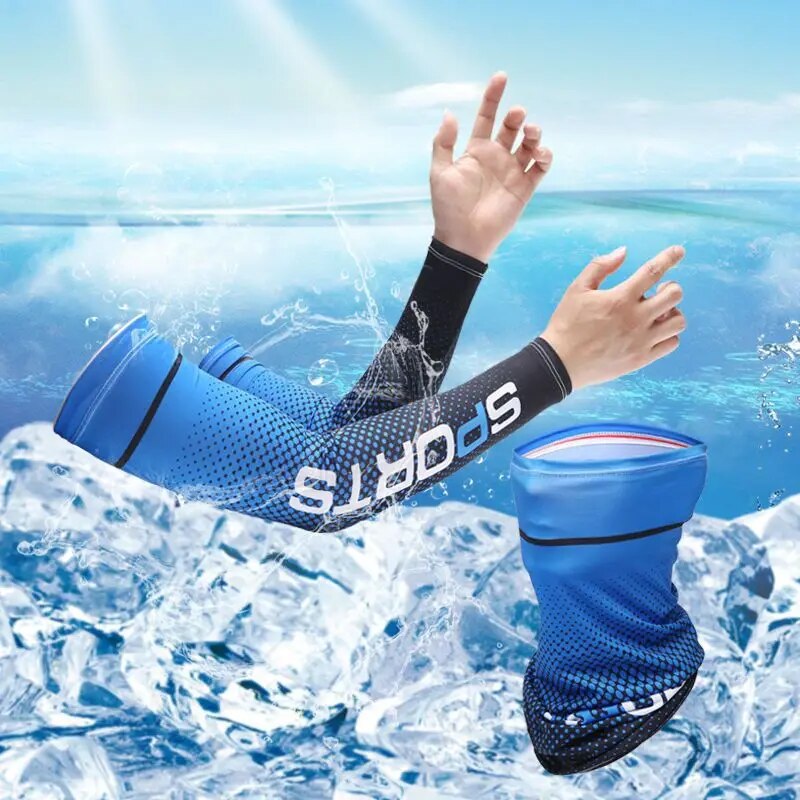 Outdoor Sport Gloves - ถุงมือยาวป้องกันรังสียูวี2ชิ้น, ปลอกแขนผ้าไหมน้ำแข็งปลอกแขนใส่กลางแจ้งปลอกแขนเย็นสำหรับกีฬาขี่จักรยาน