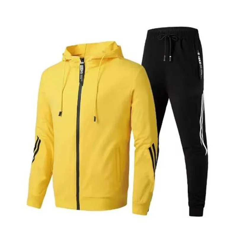 Outdoor Sport Is - ชุดกีฬาแนวสตรีทแบบยูนิเซ็กส์ เสื้อฮู้ดแบบมีซิป, ลายแถบด้านข้างโดดเด่น, กางเกงจ็อกเกอร์ข้อเท้ายางยืด, วัสดุถักนุ่มสบาย