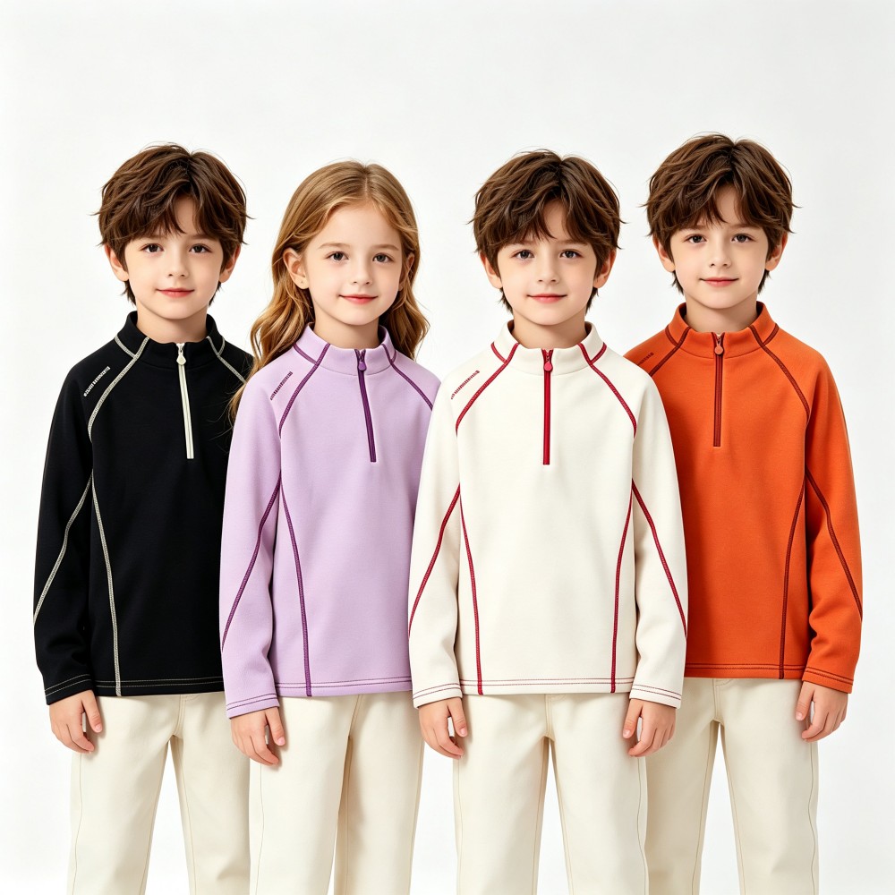 Outdoor Sport Activities For Kids - เสื้อสเวตเตอร์เด็กแบบมีซิปครึ่งตัวสำหรับฤดูใบไม้ร่วงและฤดูหนาว เสื้อกันหนาวแขนยาวคอตั้งสำหรับเด็กชายและเด็กหญิง เหมาะสำหรับกิจกรรมกลางแจ้ง